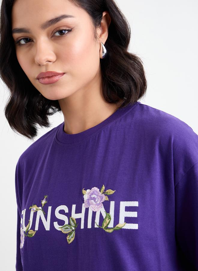 Styli Embroidered Slogan Short Sleeves Oversized T-Shirt - Image 3